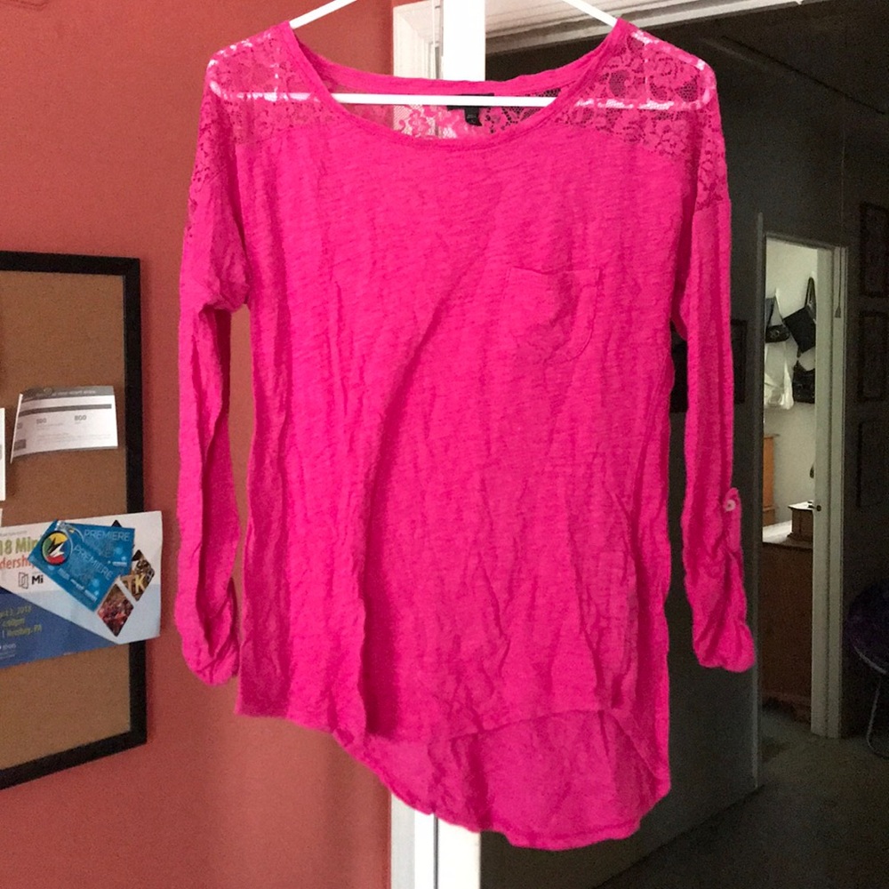 Pink long sleeve shirt.